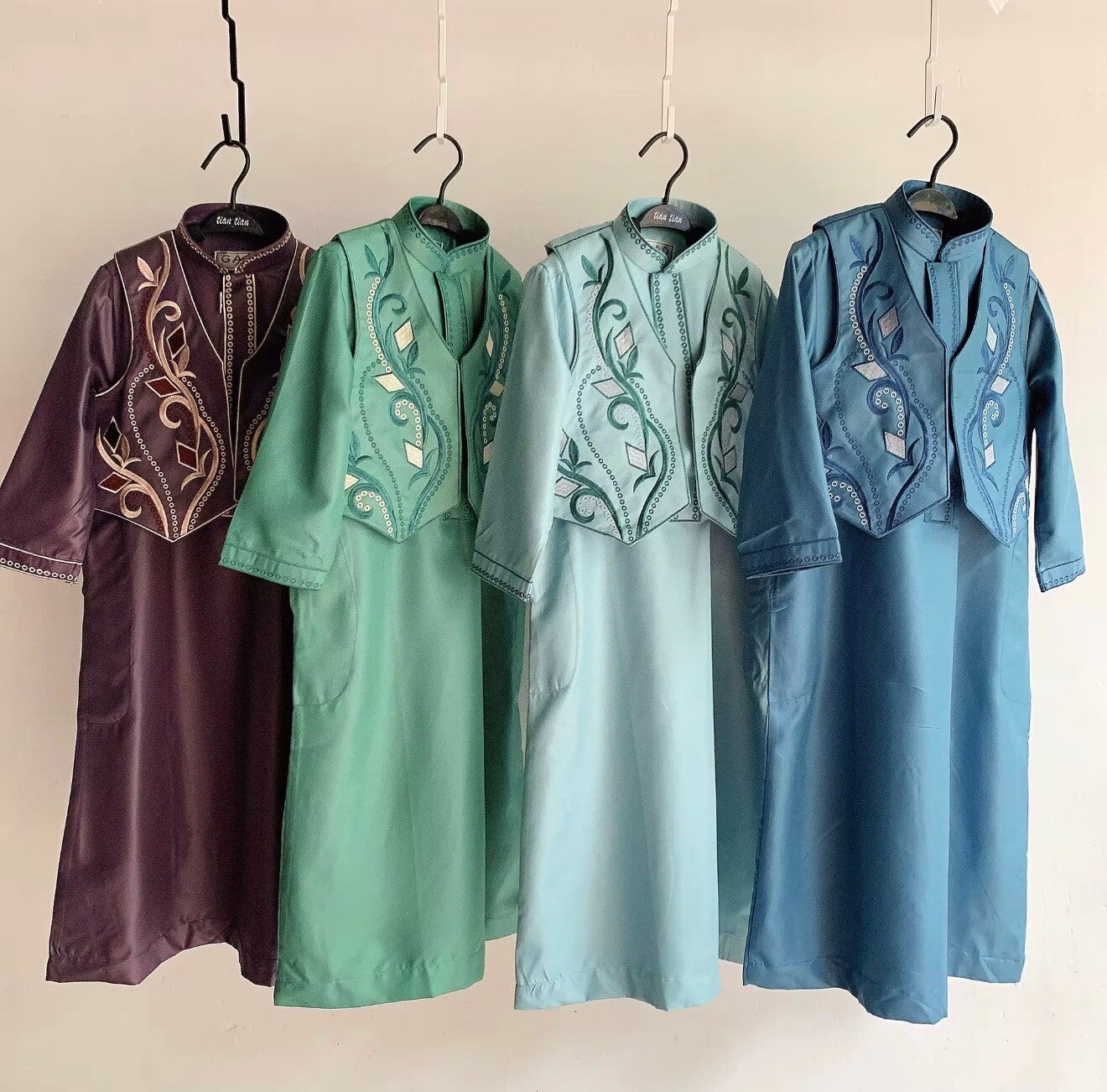 Simple Style Embroidery Dubai Children Two Pieces Set Boys Islamic Clothes Middle East Kids Thobe