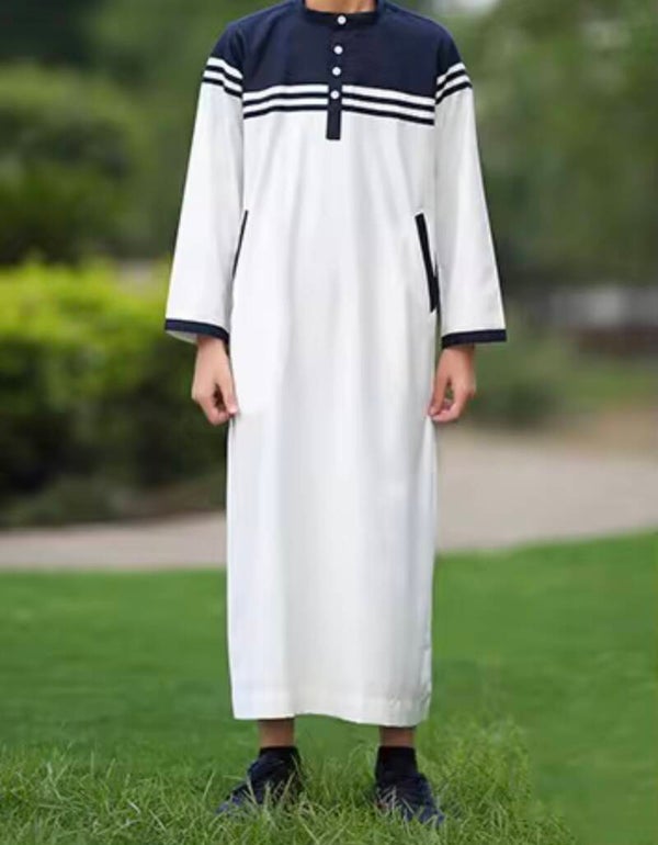 Modest Muslim Kids Boy Thawb Robe Classic Button Front Open Thobe for Children