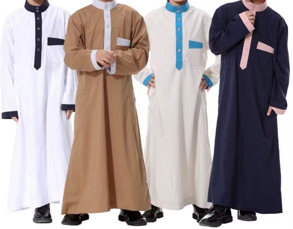 Elegant Pure Color Malaysia Dubai Middle East Muslim Eid Pray Daily Thobe for Boys