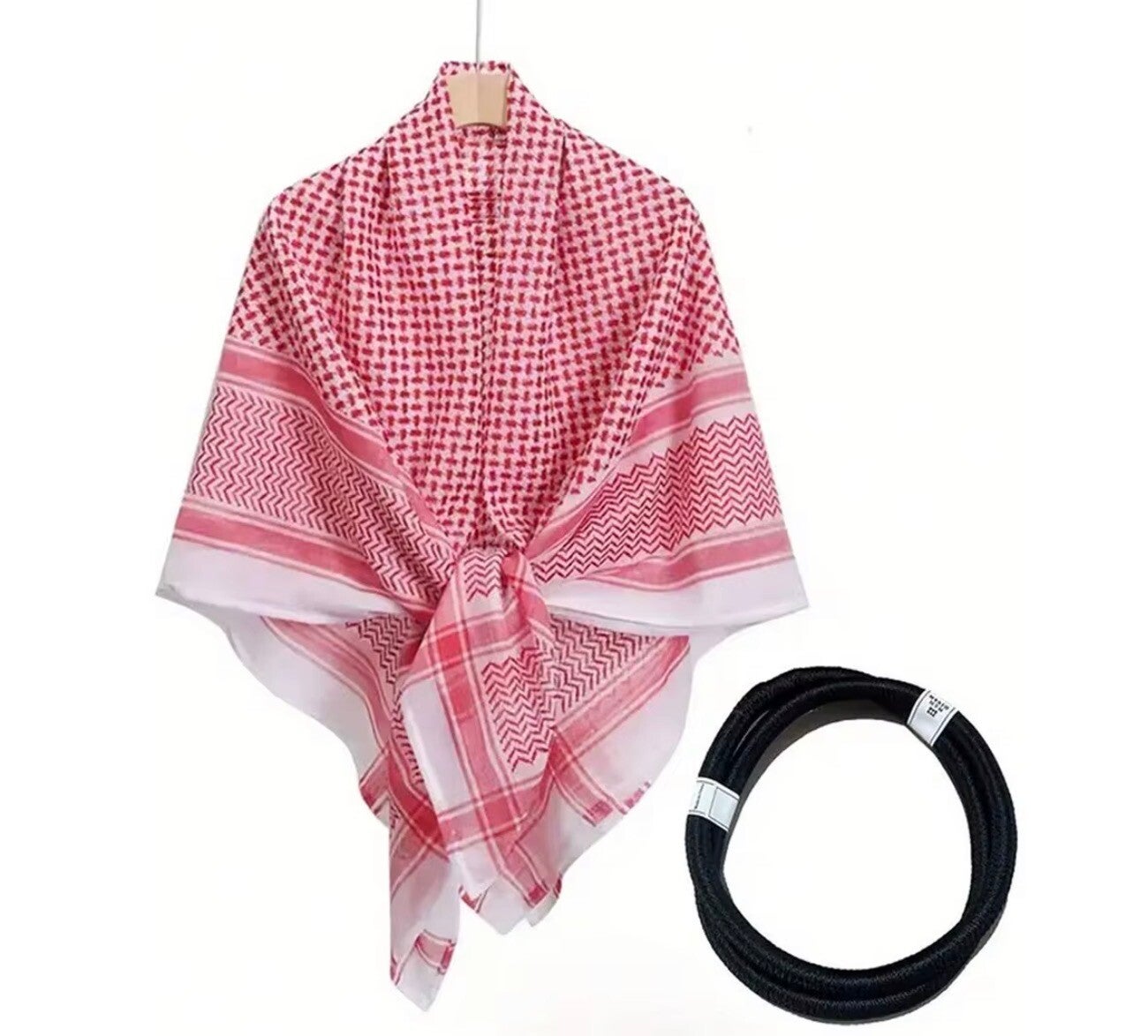Middle East Kids Red White Checkered Satin Polyester Ghutra Scarf-Arab Muslim Children’s Headacarf Headband Set Saudi Breathable