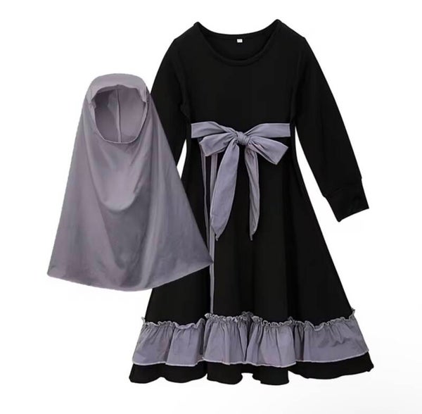 Ramadan Abaya Muslim Baby Girl Dress With Hijab Full Length Robe