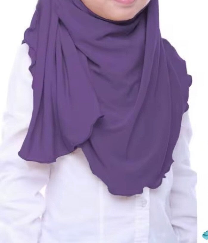 Malaysia 2 to 7 Years Old Solid  Color Stretchy Little Girl Ready to Wear  Hijab Turban Hat Tudung Instant Kid Hijab