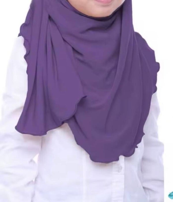 Malaysia 2 to 7 Years Old Solid  Color Stretchy Little Girl Ready to Wear  Hijab Turban Hat Tudung Instant Kid Hijab