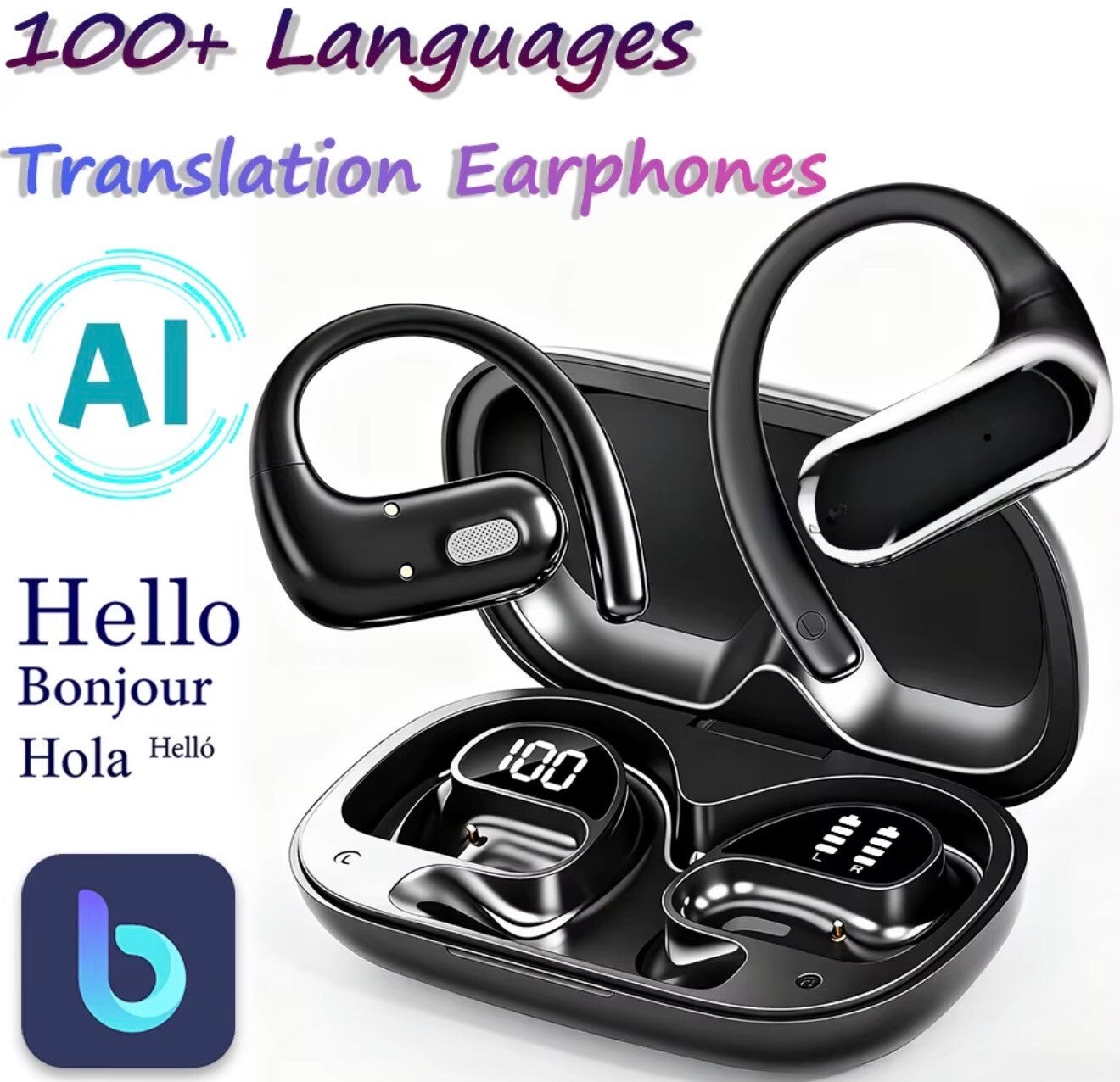 YYK-Q65 IWS Ear Hook Sports Earbuds Audio/Video Call AiI Translation Earphones Support Multi-Language, Worry-Free Travel