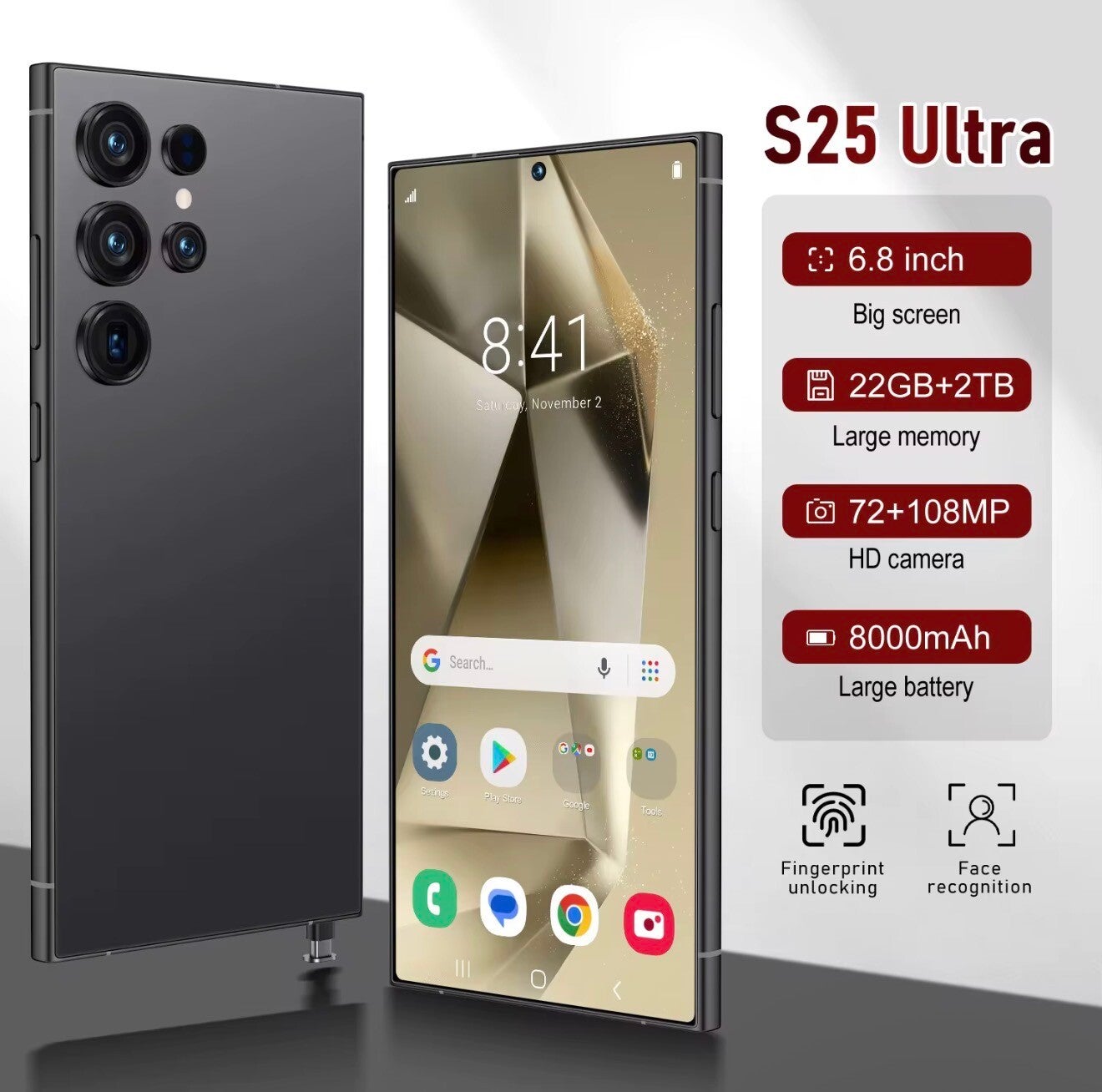 High Configuration 22G 2TB S25 Ultra Dual SIM Unlocked Big Screen Phone Global Language LTE Cellular Smartphone Built in Pen