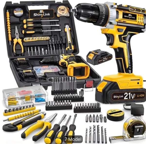 [21V Cordless Drill Set] 136/30/18pcs Electric Drill Tool Box Set | Electric Drill Cordless Set Rechargeable, Equipped with 1/2 Battery, Cordless Drill Driver With hand Tools, Screwdriver, Bits Set And Tool Box For, Home Repair