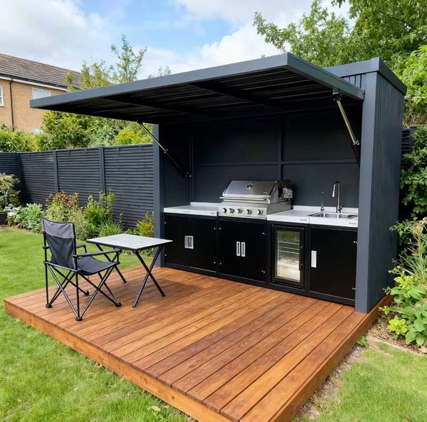 Customized Multi-Function Foldable Outdoor Backyard BBQ Kitchen with Electric Folding Top and Built-in Appliances