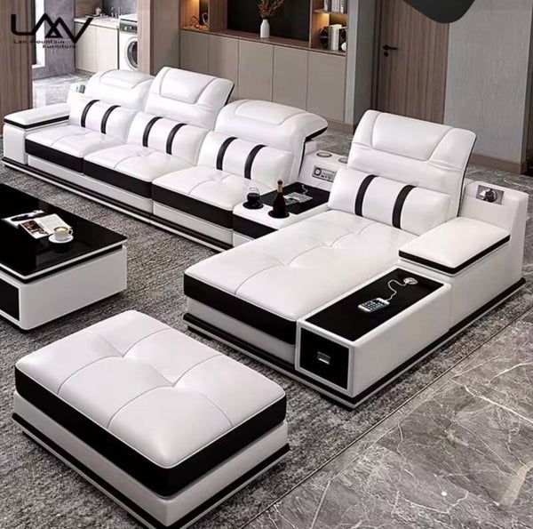 Modern white L Shape Sectional Couch Living Room Sofa Set Furniture Hot Villa Luxury Modular Artificial Leather Sofa