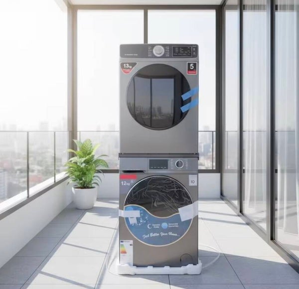 25KG Stack Kit Front Loading Automatic Washing Machine Big Capacity 12KG Washer with 13KG Dryer Black Color 220V 50HZ