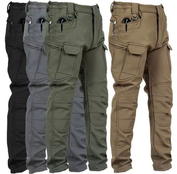 Men’s Thermal Winter Hiking Fleece Lined Softshell Tactical Trousers Waterproof Windproof Outdoor Climbing Cargo Work Pants