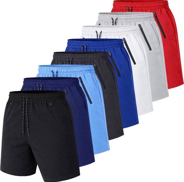 Men’s Casual Mid elastic Waiste Woven 100% Polyester Solid Performance Training Bermuda Shorts Breathable Anti-Wrinkle Zipper