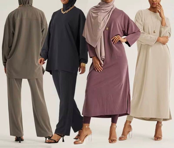 Modest Activewear Solid Color Sport Suit Muslim Gym Wear Baggy Women Sweat Suit