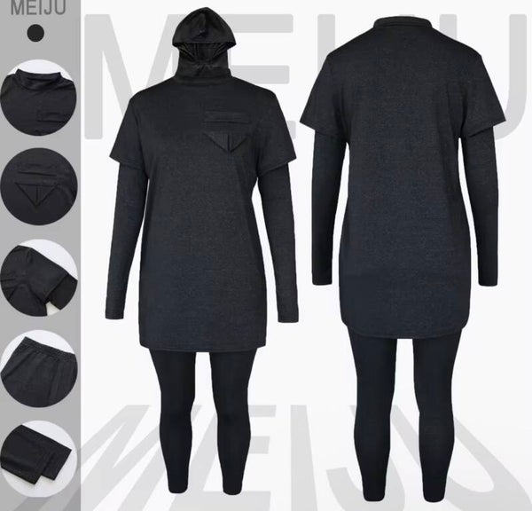 Modest Gym Wear Islamic Women Blank Sweat Suits Black Sports Set