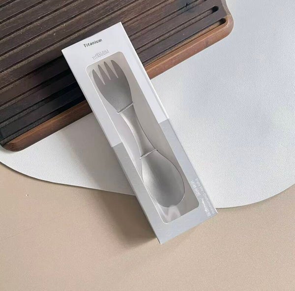 Pure Titanium Tableware Dual-Purpose Spoon Fork Multifunctional Two-in-One Spork for Camping
