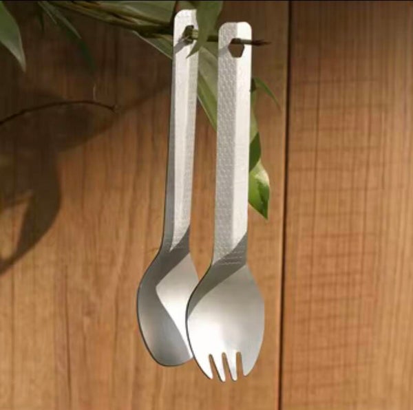 CIEUIS Portable Pure Titanium Spork Lightweight Picnic Cutlery Set Fork and Spoon for Outdoor Camping