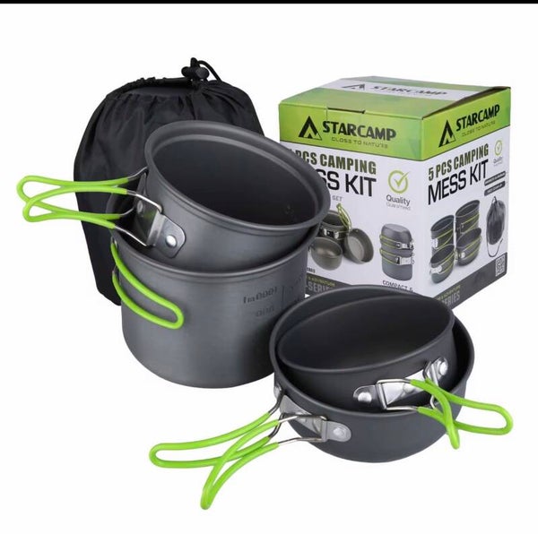 STARCAMP 2-3 Person 5 in 1 Aluminum Outdoor Picnic Cookware Mess Kit Camping Cooking Set Pot Pan Kit
