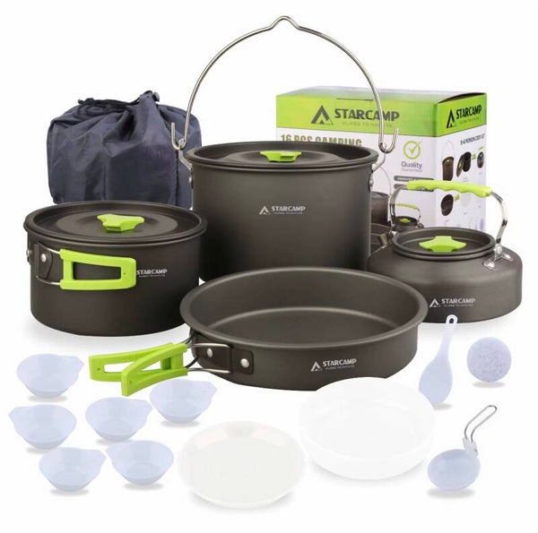 STARCAMP 5-6 Person Aluminum Outdoor Cookware Set Lightweight Anodized for Picnic Camping Travel Compatible Induction Cooker