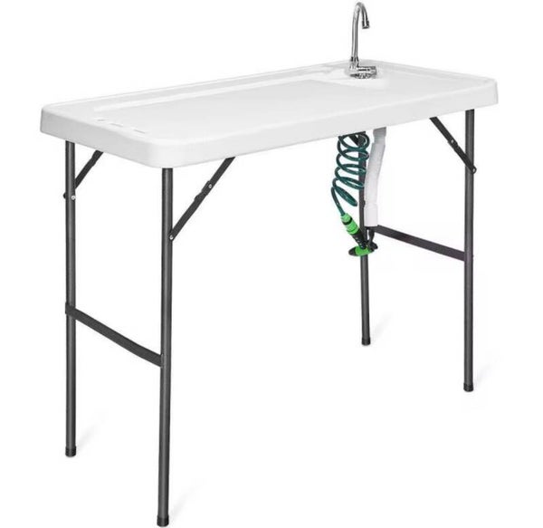 White Camping Furniture Portable Folding Cleaning Sink Faucet with Sprayer Convenient Table for Outdoor Adventures