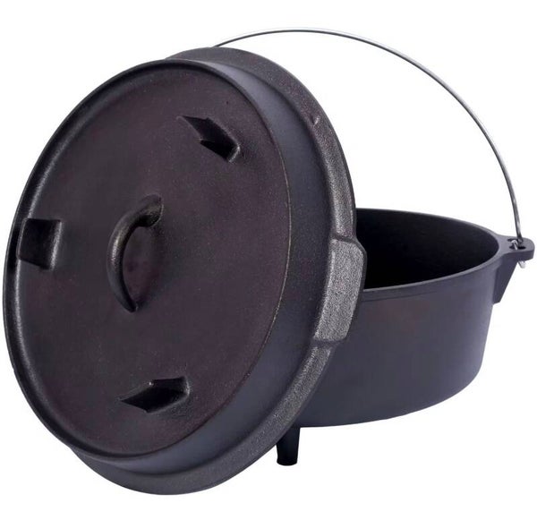 Pre-Seasoned Cast Iron Dutch Oven Skillet with Lid Outdoor Camping Deep Pot for Fireplace Cooking BBQ Baking Campfire Cookware