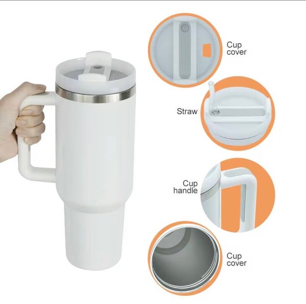 40oz Stainless Steel Coffee Mug Tumbler Handle Vacuum Insulated Camping Tumbler Straw Customizable Sublimation Blanks Food safe