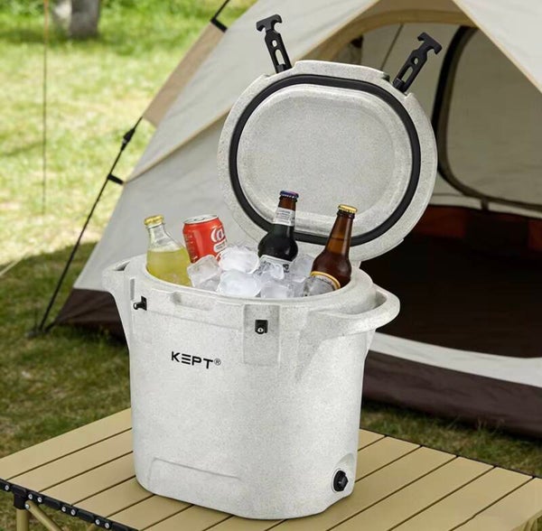 Factory Direct 27QT Rotomolded Round Cooler Box ICE Chest with Fish Ruler 5 Day Ice Retention for Camping Fishing