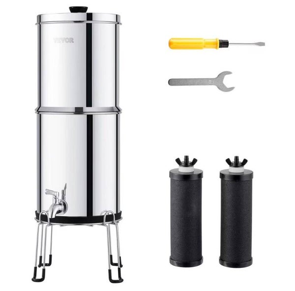 2.25G Stainless-Steel Countertop Water Filtration System Gravity-fed Outdoor Water Filter System Effective Reducing Lead 99%