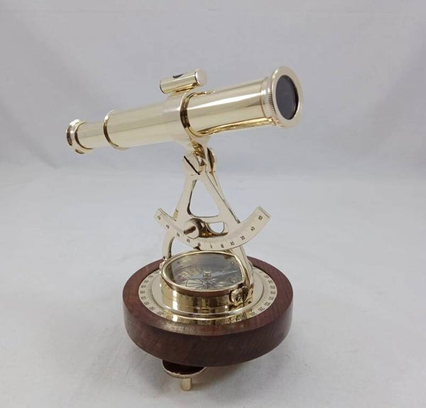 Brass Gold Plated Alidade Designer Survey Instrument Compass Telescope Handmade Nautical Outdoor Camping