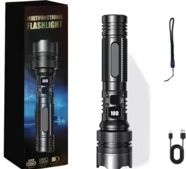 3 Modes Waterproof Rechargeable Super Bright Flashlight Zoomable Power Camping Flashlights with LCD Digital Display