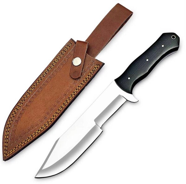 Survival Hunting Knife D2 Steel Fixed Blade with Partially Serrated Edge, Micarta Handle & Leather Sheath Handmade Camping Knife