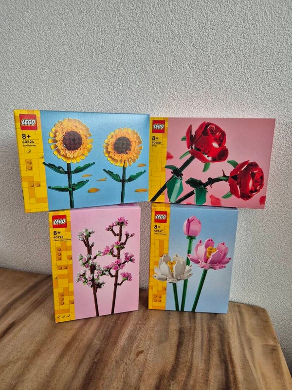 Lego bloemen sets combinatie zonnebloemen (40524), rozen (40460), kersenbloesem (40725) en Lotusbloemen (40647)