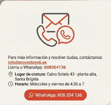 Datos de contacto de Proyecto YOTI: correo, teléfono y horario de taller.