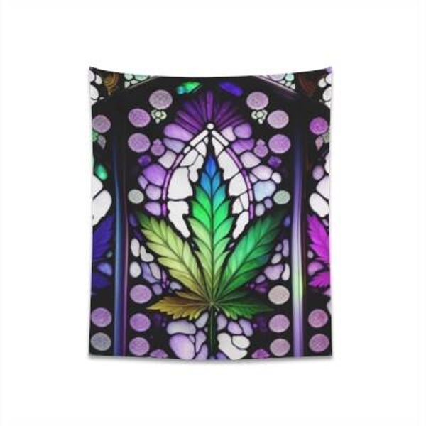 Stain Glass Weed Printed Wall Tapestry