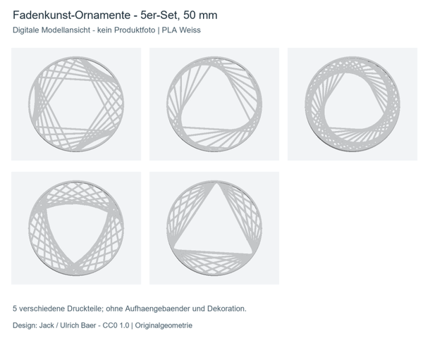 Fadenkunst-Ornamente – 5er-Set, 50 mm