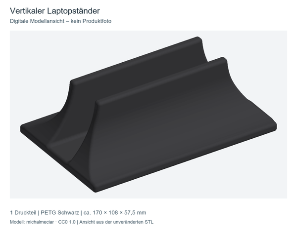 Vertikaler Laptopständer – PETG Schwarz
