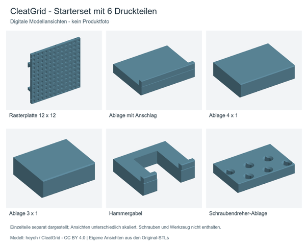 CleatGrid Werkzeugwand-Organizer – Starterset mit 6 Teilen