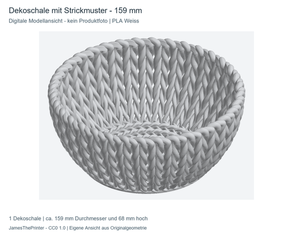 Dekoschale mit Strickmuster – 159 mm