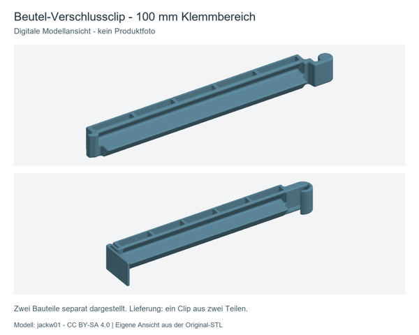 Beutelverschlussclip aus PETG – 100 mm Klemmbereich