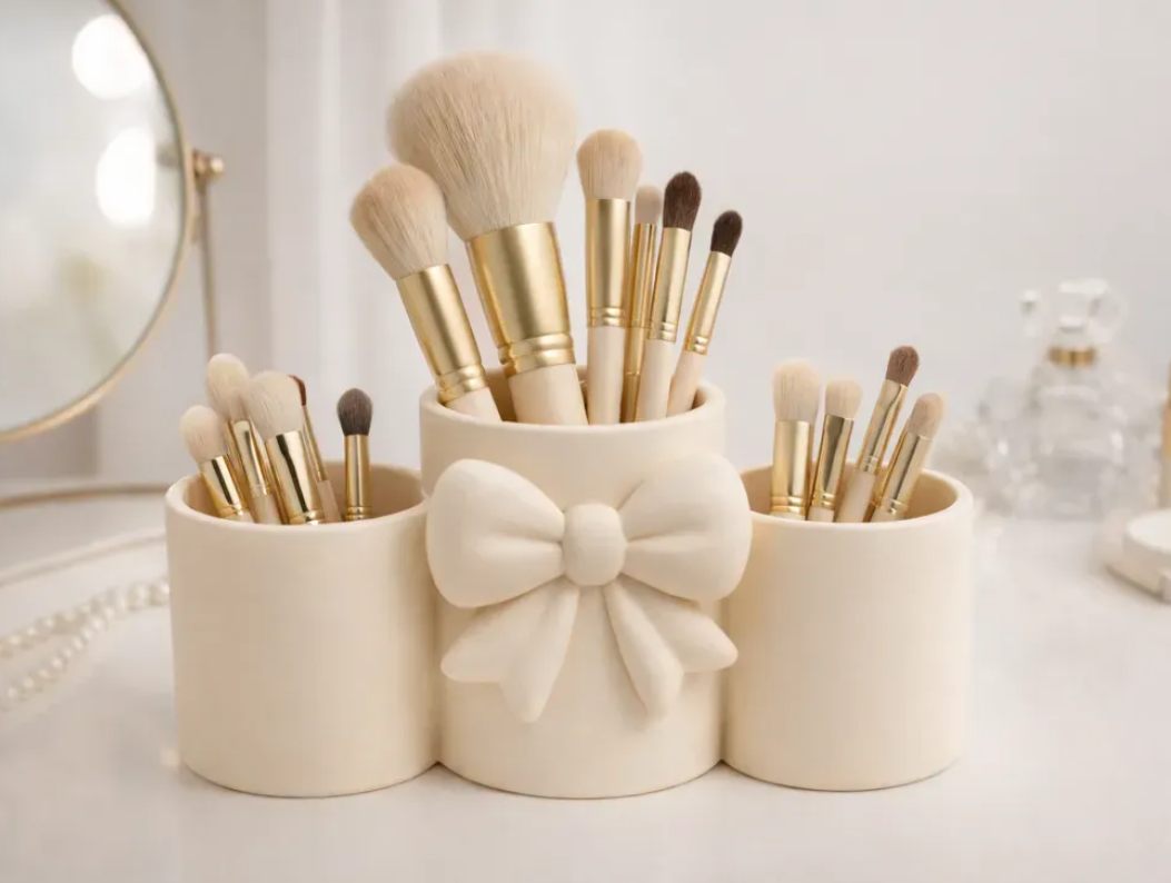 Pinselhalter mit Schleife – Eleganter Make-up-Organizer