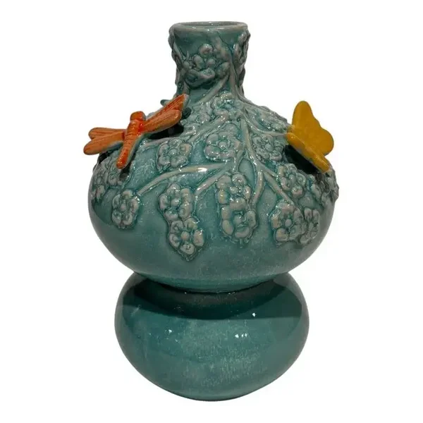 Vaas met vlinders groen/blauw