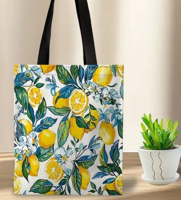 Totebag citroen groen geel wit