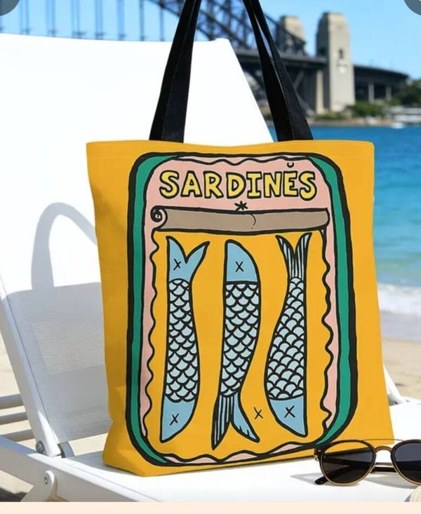 Totebag sardines geel