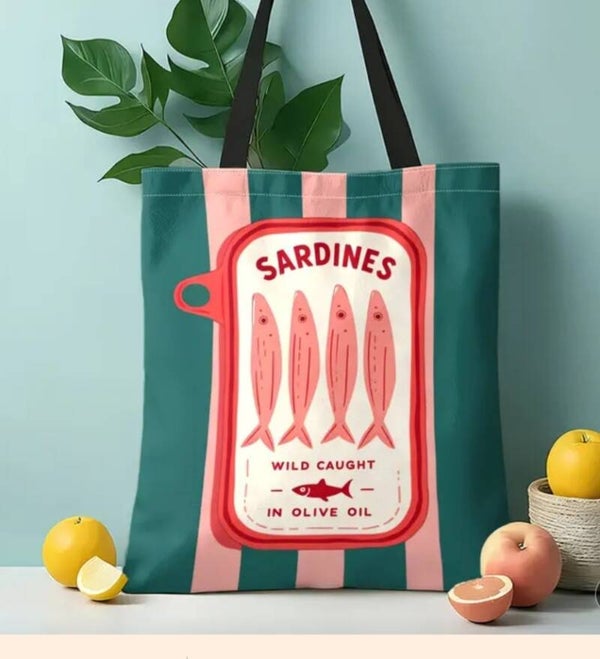 Totebag sardines groen roze rood