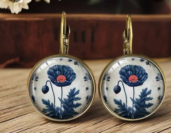 Oorbellen klaproos blauw wit