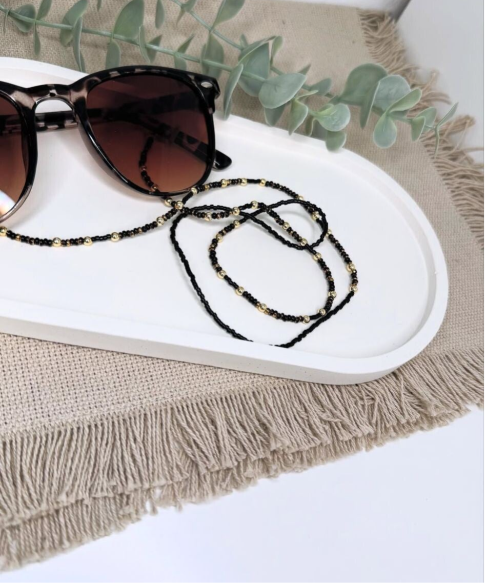 Sonnenbrillenkette Schwarz mit goldenen Details