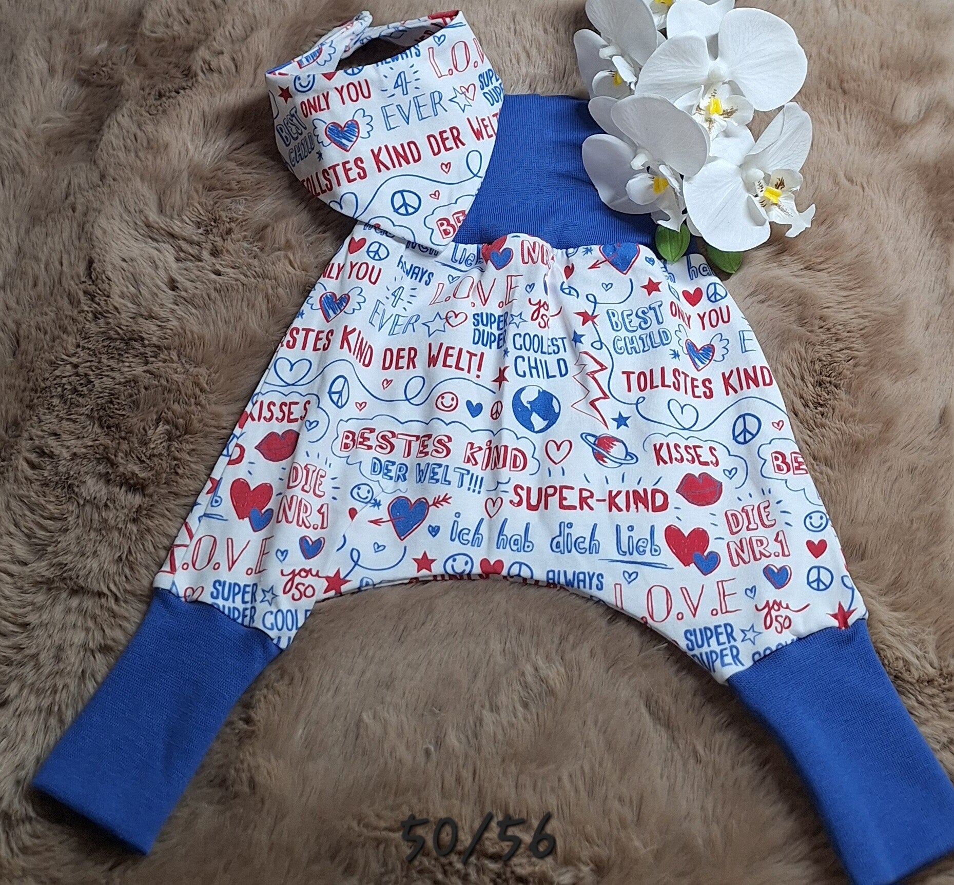 Pumphose mit passendem Tuch "Tollstes Kind" blau/rot