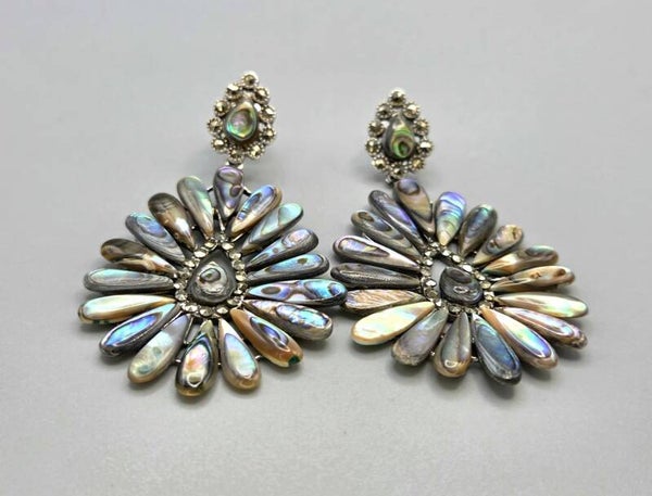 Zilveren oorbellen met marcasietjes en abalone schelp. 2026/737