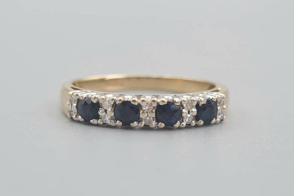 Vintage aanschuifring met saffier en diamant. 2022/487