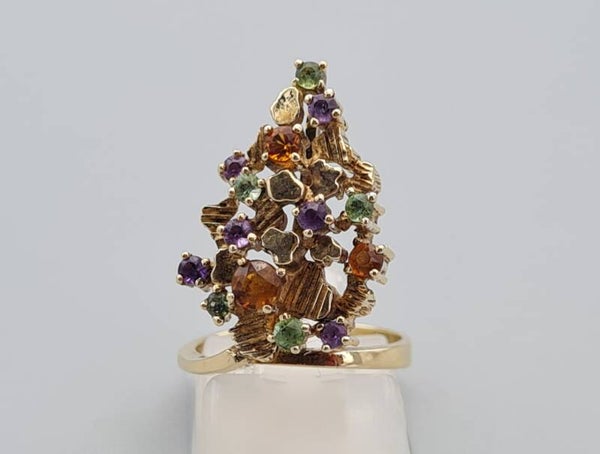 Gouden vintage ring met toermalijn,citrien en amethist.. Maat: 15.8. 2022/555.