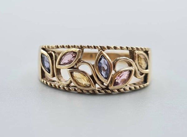 Vintage ring met citrien, rozenkwarts en tanzaniet. Maat:18.5. 2022/641.