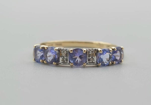 Vintage ring met edelsteen tanzaniet en diamant.  2022/683.